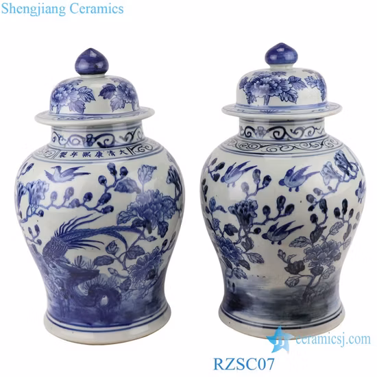 Rzsc07 Jingdezhen 골동품 아름다운 꽃과 새 패턴 세라믹 생강 항아리